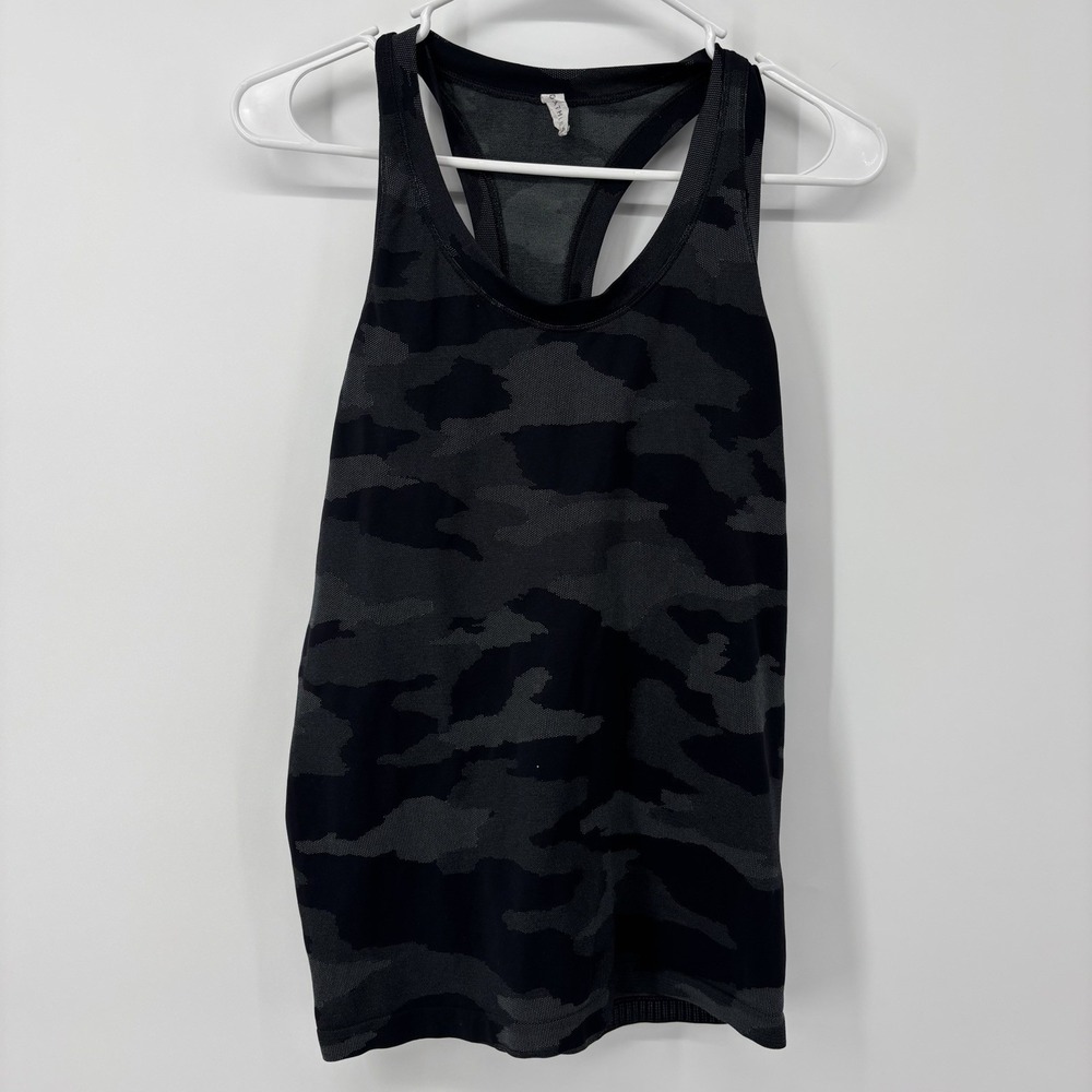 Athleta Speedlight Camo Black Gray Tank Top Medium Racerback Fitness Stretch